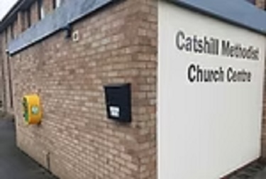 image of the defibrillator station at Catshill Baptist Church