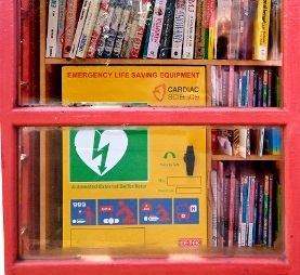 image of the defibrillator station in the phone box at Marlbrook