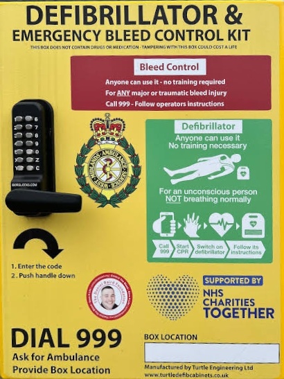 image of the defibrillator station in the phone box at Marlbrook