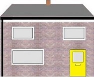 graphic of typical house front, with 3 windows and a yellow front door